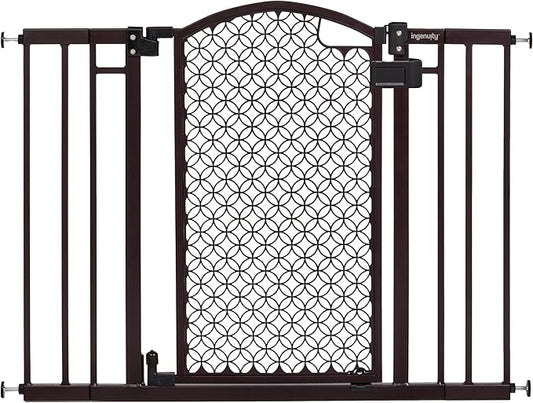 Ingenuity Decorative Panel Tall Baby Gate & Dog Gate, 28"-42" Wide, 30" Tall, Hardware or Pressure Mounted, Install on Top or Bottom of Stairs, Banister, or Doorway - Espresso