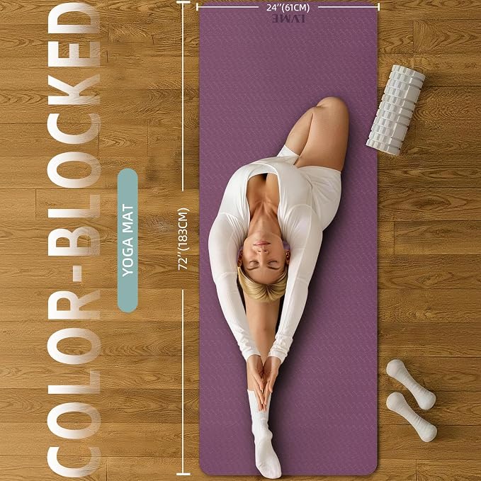 Thick Yoga Mat 72"x24" – 1/4" or 2/5" Option | Non-slip & anti-tear TPE, lightweight with carrying strap, beginner-friendly for women & men, yoga/pilates/floor workout