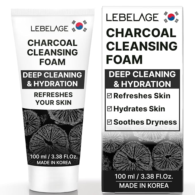 LEBELAGE Korean Charcoal Facial Cleanser 3.38 oz | Cleansing Foam Face Wash | Low pH Gentle Hydrating Daily Facial Cleanser Sensitive Skin | Deep Cleansing Foaming Cleanser, Pore Care-All Skin Types