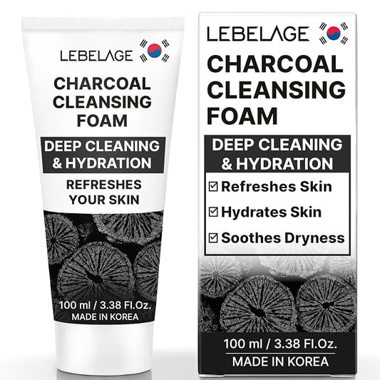 LEBELAGE Korean Charcoal Facial Cleanser 3.38 oz | Cleansing Foam Face Wash | Low pH Gentle Hydrating Daily Facial Cleanser Sensitive Skin | Deep Cleansing Foaming Cleanser, Pore Care-All Skin Types