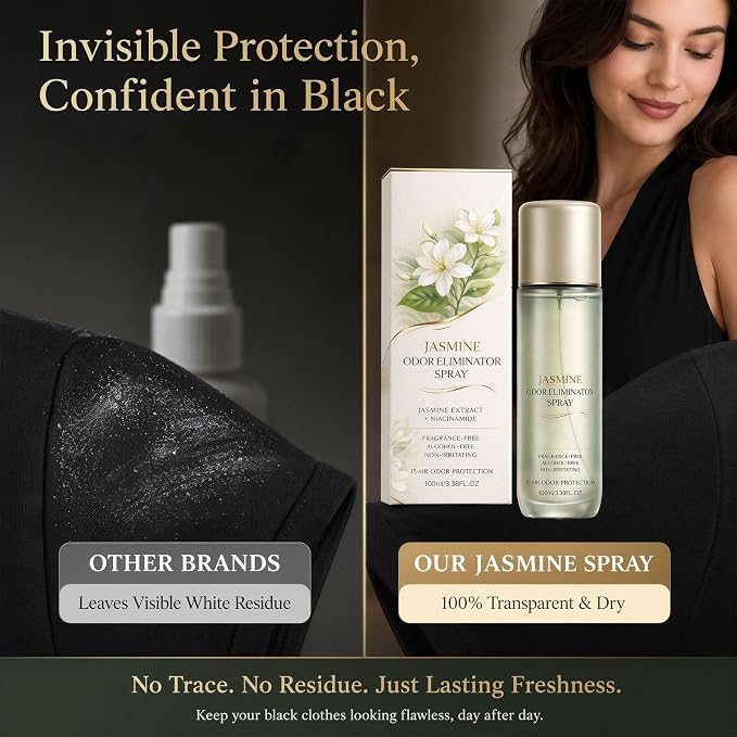 Jasmine Scent Spray & Body Mist, Long-Lasting Whole Body Deodorant for Women & Men, Alcohol-Free Clean Fragrance Deodorant Spray For Everyday Wear, 15 HR Odor Protection, 3.4 Fl Oz