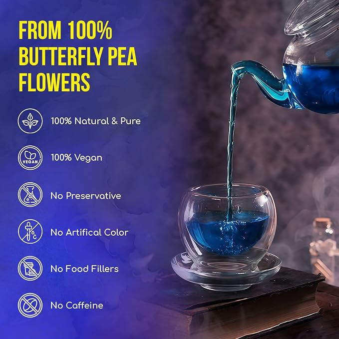 FreshDrinkUS, Premium 150 Butterfly Pea Flower Tea Bags, 100% Natural & Pure, Herbal Tea, Daily Infusion Botanical, No Sugar, No Caffeine, No Gluten, Vegan. Rich in Antioxidants