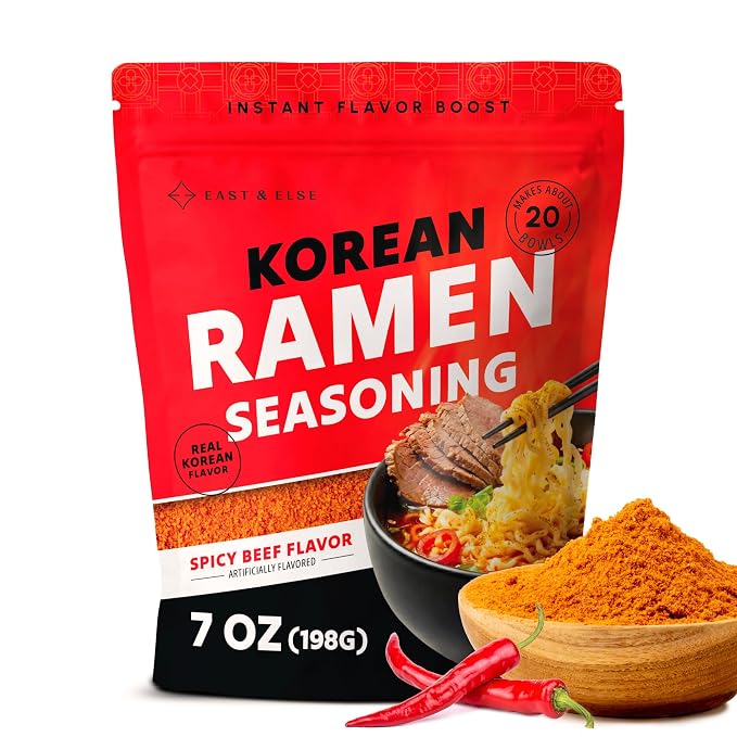 East and Else Korean Spicy Beef Instant Ramen Seasoning Powder, 7 oz, Rich & Savory Broth Soup Base in Resealable Pouch, Instant Noodle Flavor Packet Alternative, Product of Korea