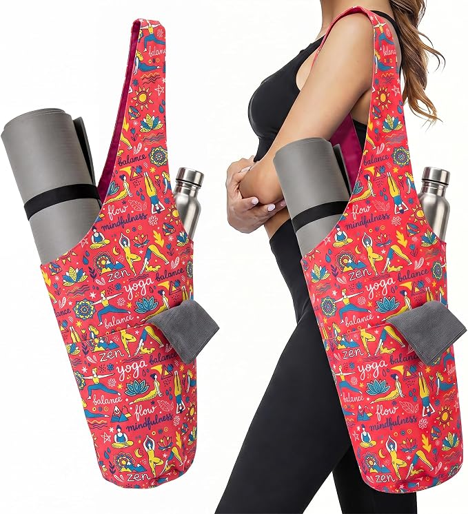 CosInStyle Heavy Duty Cotton Canvas Yoga Bag with Multi-Pocket Organizer, Large Capacity Gym Sports Bags, With 2 Bonus Mat Straps