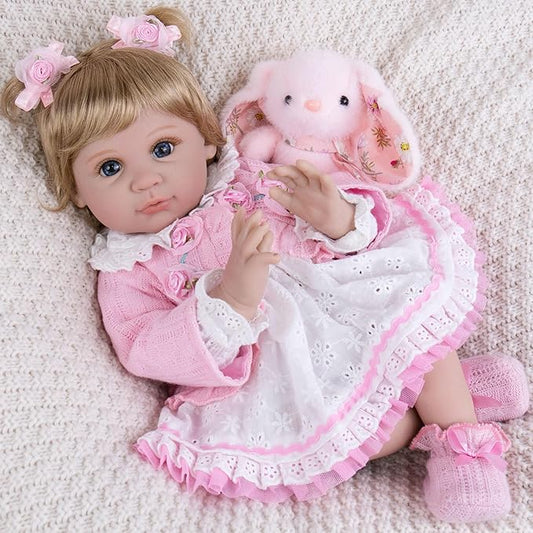 Milidool Lifelike Reborn Baby Dolls Girl - Realistic Newborn Silicone Baby Dolls Girl Real Packaged with Bunny Toy Feeding Toy Accessories Gift Set for Kids Age 3+