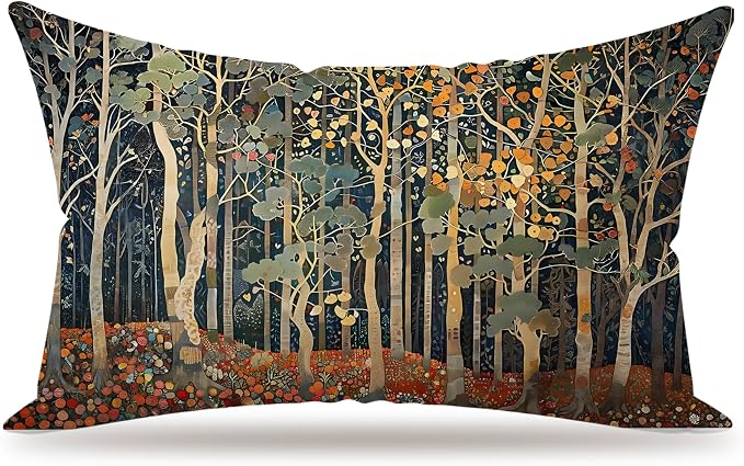 Rustic Autumn Forest Pillow Covers 12x20 Double-Sided, Fall Home Room Decor, Vintage Botanical Nature William Morris Inspired Decorative Throw Pillow Covers for Home Bedroom Living Room