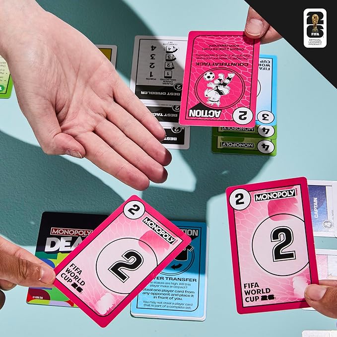 Monopoly Deal FIFA World Cup 2026 Edition Game – Officially Licensed FIFA World Cup Soccer Card Game for Kids – Ages 8+ – 2 to 5 Players – 15 Mins.