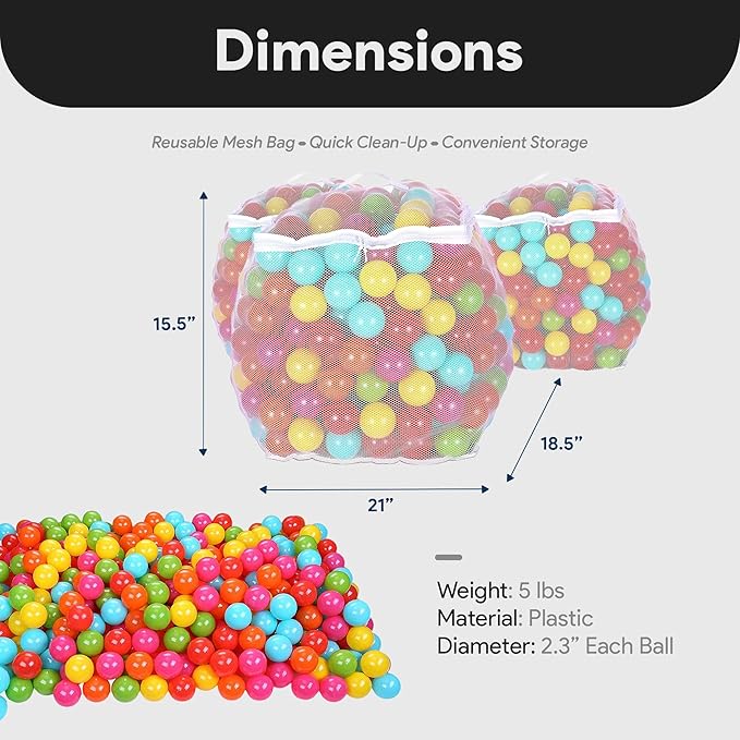 BalanceFrom Play Pit Balls Toy Set for Kids with Mesh Bag, Rainbow or Pastel Colors – Crush-Proof Plastic for Ball Pits, Playhouses, Bounce Houses, Pools, Tents, and Birthday Parties