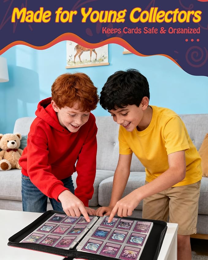 Trading Card Binder, 9-Pocket, Holds 1080 Cards, 120 Pages Side-Loading Card Album, PU Leather, Acid-Free Archival Sleeves, Durable Organizer for MTG, TCG & Sports Cards, Gift for Kids, Boys and Girls