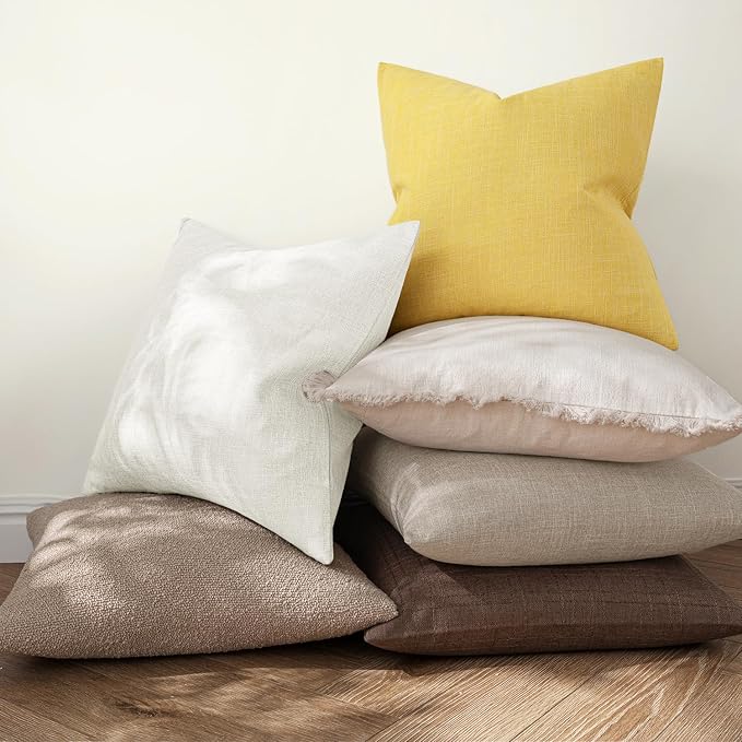 MIULEE Pack of 2 Decorative Linen Burlap Pillow Covers Farmhouse Boho Accent Pillowcases Modern Home Decor for Couch Sofa Bedroom Living Room 18x18 Inch Gray White
