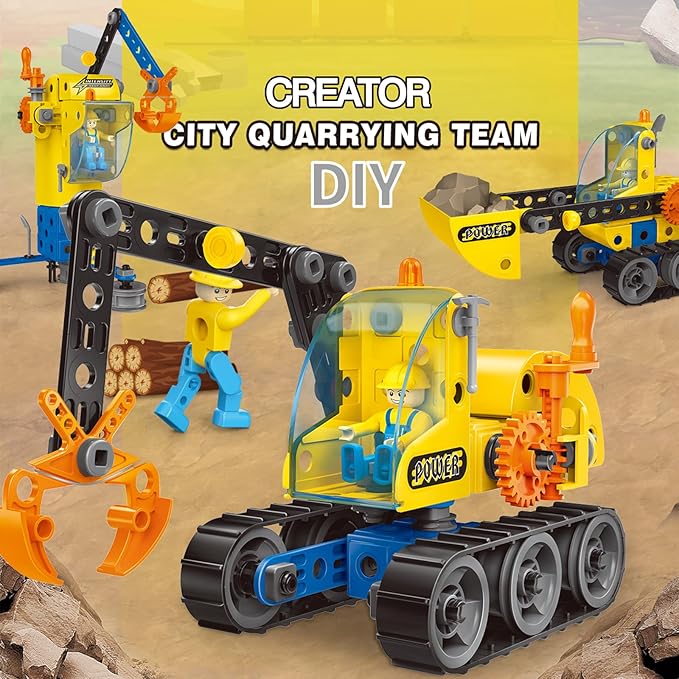 6 in 1 STEM Toys, Engineering Topic Contains 6 Models (Helicopter, Excavator, Bulldozer, etc.) DIY Assembly Disassembly Toys Engineering Building Sets Building Toys