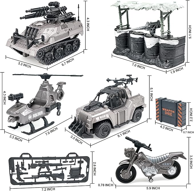 US Army Men Action Figures with Military Vehicles Toys Playset, Toy Soldiers with Military Trucks, Helicopter, War Tent for Kids Boys Girls, Best Age 6 7 8 9 10