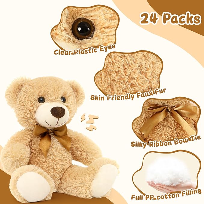 MorisMos Teddy Bears Bulk 24 Packs, Teddy Bear Stuffed Animal Bulk 14 in, Small Teddy Bears for Baby Shower, Kids, Girls, Boys, Light Brown