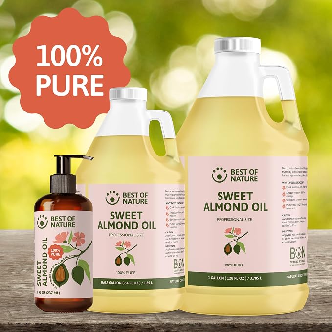 Best of Nature 100% Pure Sweet Almond Oil – Moisturizing Massage & Body Oil, Unscented for Hair, Skin, Face, Soap Making, Aromatherapy, Ideal Carrier for Essential Oils, 5 Gallon Pail (640 fl oz)