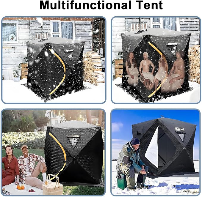 Outdoor Sauna Tent for 3-5 People, Insulated Ice Fishing Tent, Heat Insulating and Windproof, Portable Ice Fishing Shanty Ice House for Home Garden, Camping, Other Locations