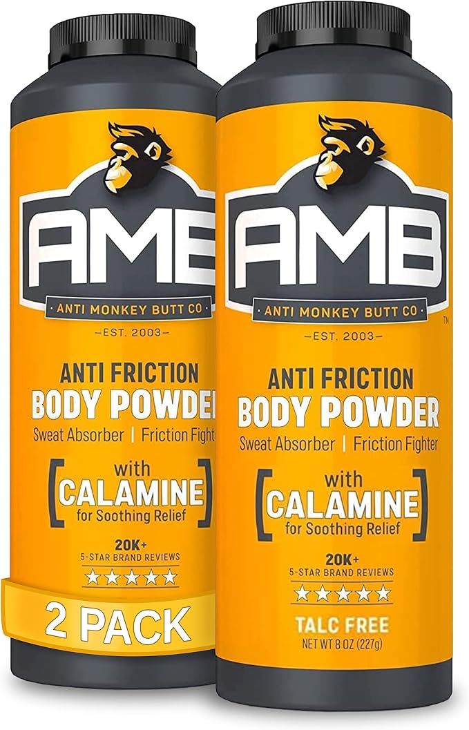 Anti Monkey Butt Body Powder for Women and Men 2 Pack, Talc Free Anti Chafing Powder with Calamine and Cornstarch, 8 oz (2 Pack)