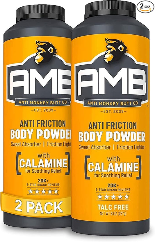Anti Monkey Butt Body Powder - Talc-Free Anti Chafing Powder for Sweat, Friction, & Itch Relief - Calamine Body Powder for Thigh Chafing, Body Rash, & Odor Control for Men & Women - 8 oz (2 Pack)
