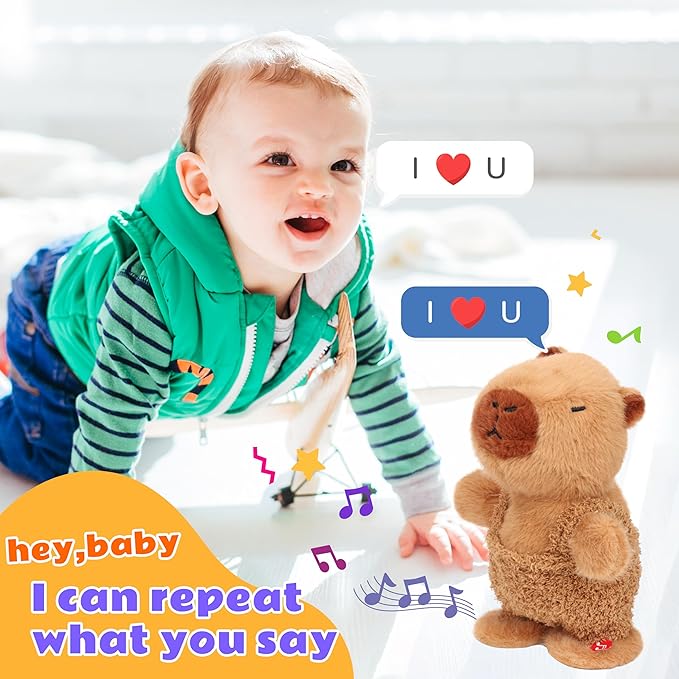 Easfan Talking Capybara Repeats What You Say Walking Singing Stuffed Animal Electric Interactive Plush Toy Funny Animated Toy Mimicking Speaking Birthday for Kids Toddlers,9''