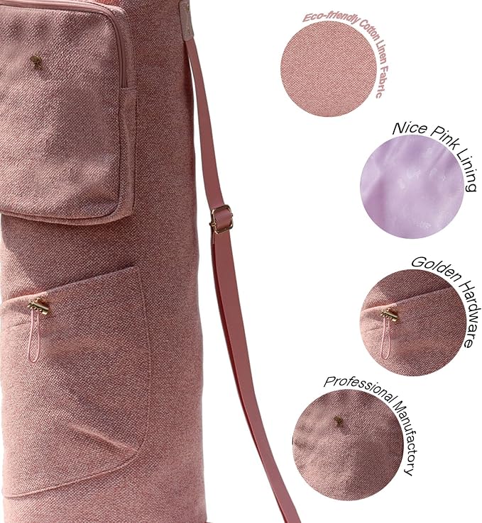 ESVAN Yoga Mat Bag with Multi Pockets Drawstring Yoga Mat Carrier Pilates Exercise Multi-Functional Storage Bag