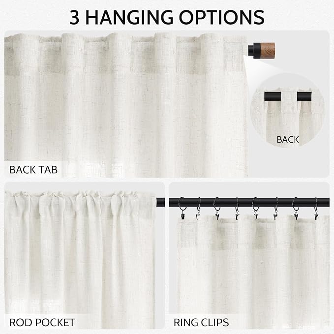 Nanspring Neutral Linen Curtains 84 Inch Length 2 Panels Set for Living Room Light Filtering Semi Sheer Curtain Back Tab and Rod Pocket Luxury Modern Farmhouse Coastal Decor Drapes for Bedroom 52x84