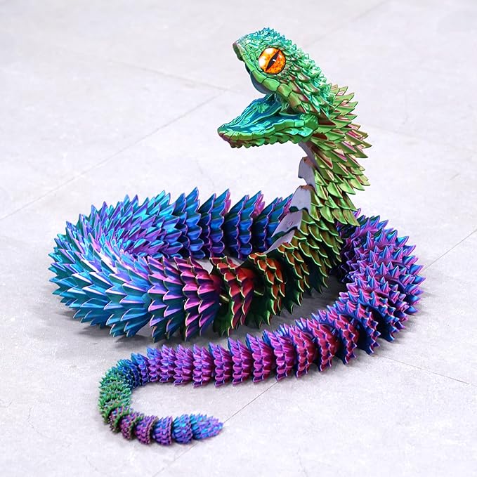 Super Large 3D Printed snake with a movable mouth,47.4inch,Flexible Realistic Articulated Animal Fidget Toys,Mystery Figurines Gifts ,Executive Desk Décor and Festival Collectible (colorfulA 79inch)