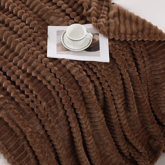 Brown Fleece Throw Blanket for Couch Sofa 50”x60”with Striped Design | Fleece Blankets Room Home Decor Lightweight Plush Soft Cozy Gifts for Women Mom