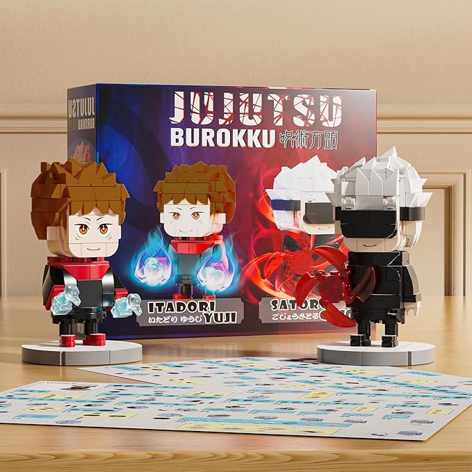 Jujutsu Kaisen - Satoru Gojo & Yuji Itadori Action Figure Buliding Toy Set - (460+ Pcs) Compatible with Lego Brickheadz - Rotatable Arm, with Base for Disable - Gift for Anime Fans