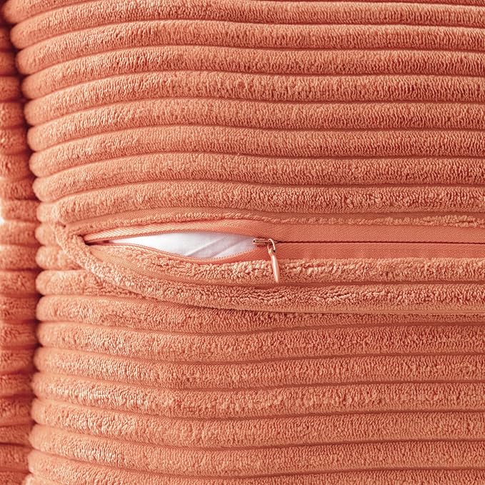 MIULEE Decorative Throw Pillow Covers for Couch 18x18 Inch Coral Red 2 Pack | Boho Broadside Striped Patchwork Pillow Covers, Soft Corduroy Cushion Cases, For Sofa Bed Livingroom Home Decor