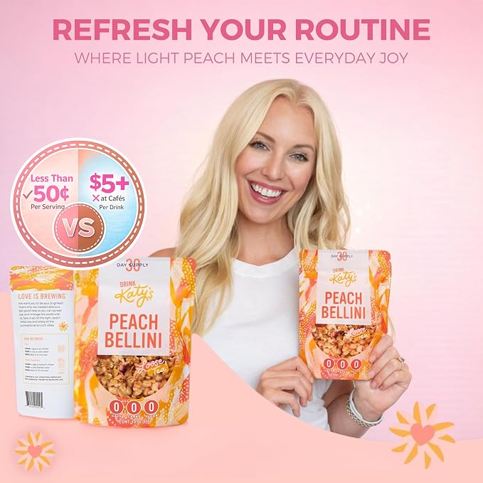 Katy’s Peach Bellini Loose Tea - Apple, Peach & Mango - Light Herbal Fruit Tea, Caffeine-Free, Sugar-Free - Hot or Iced Tea - 30+ Cups