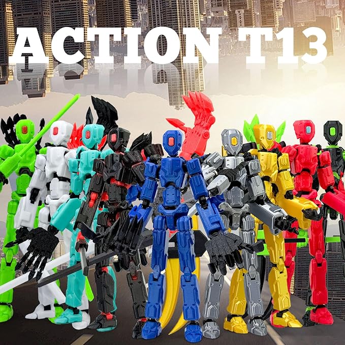 8Inch T13 Action Figure Assembly Completed, T13 Multi-Jointed Movable Robot Action Figure Set,Collectors Desktop Decorations for Game Lovers Toys (Black)