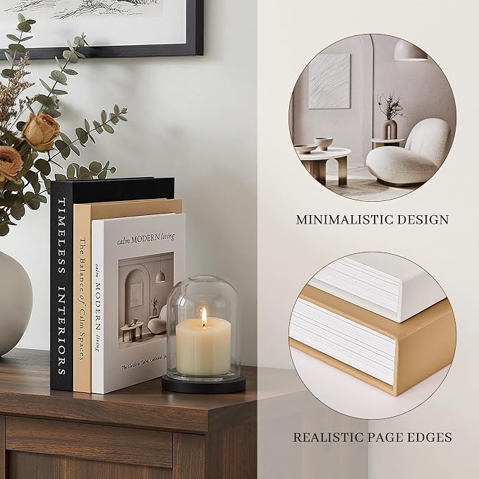 JARLINK Decorative Books, Set of 3 Stackable Fake Book Storage Boxes, Black | Modern Home Decoration with Hidden Storage Room for Photos & Keepsakes, Styling Decor for Coffee Tables, Shelves, & Mantels.