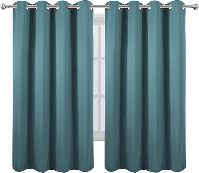 LEMOMO Sea Teal Thermal Blackout Curtains/52 x 63 Inch/Set of 2 Panels Room Darkening Curtains
