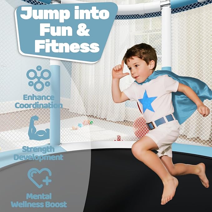 ZCMHAXJ 55" Trampoline for Kids, 440lbs Capacity Indoor & Outdoor Toddler Trampoline, Gifts for Boys & Girls