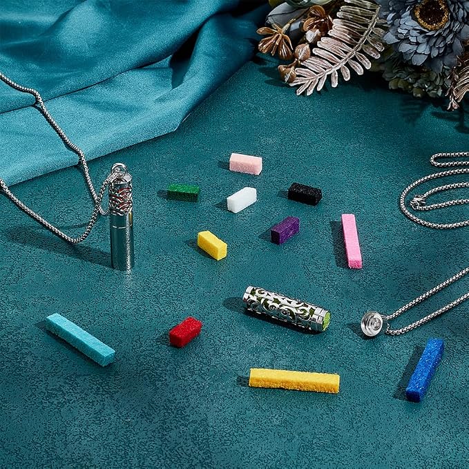 PH PandaHall 2 Styles Essential Oil Diffuser Necklace Aroma Necklaces Pendant Stainless Steel Aromatherapy Pendant with 20pcs Color Felt Pads Hollow Scent Necklace for Men Women Jewelry Birthday Gift