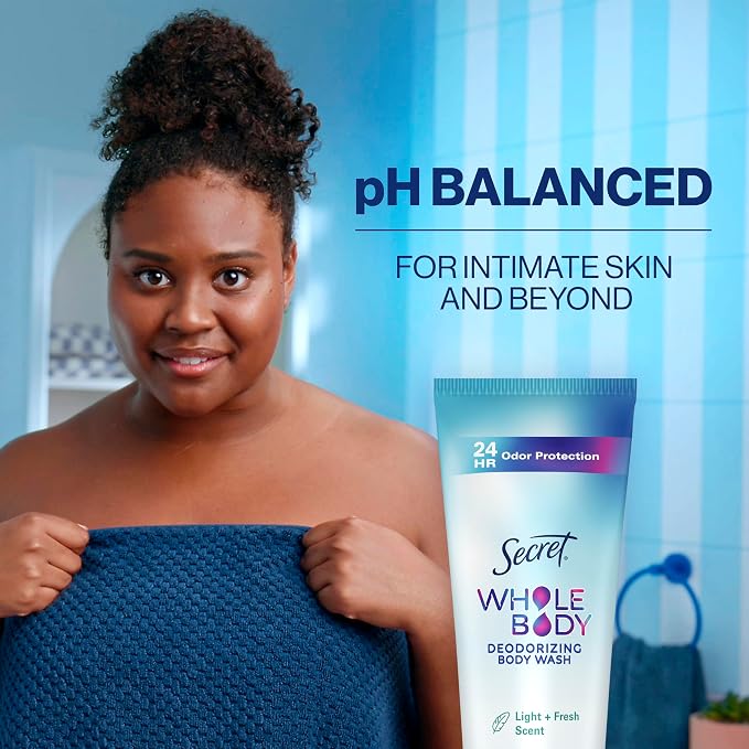 Secret Feminine Wash, 24 HR Deodorizing Feminine Body Wash for Women, Removes 6x Causes of Odor, PH Balanced, Safe to Use Everywhere, Light & Fresh, 8.0 oz, (Pack of 2)