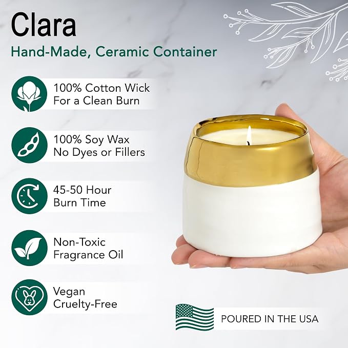 Hyggelight - The Growing Candle, Coffee Scented, 10oz Ceramic Pot, Aromatherapy Candles, 100% Soy, Cream and Espresso Aroma for Home, Clara
