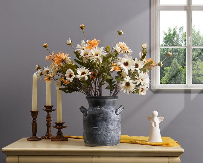 Quoowiit Ceramic Rustic Farmhouse Vase, Distressed Decorative Flower Vases for Home Decor, Ideal Shelf Decor, Grey Boho Vase for Living Room Bedroom Kitchen Office Centerpiece Table Decorations