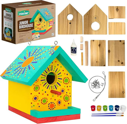 Jr Bird House Kit, DIY Cedar Wood Birdhouse for Outdoors with Paint, Fun for Kids & Adults, Bird House Making Kit for All Ages (1-Pack)