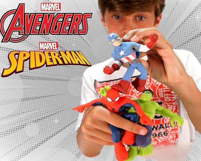 JA-RU Marvel Avengers Stretchy Toys (2 Units Assorted) Hulk, Spiderman or Captain America. Heroes Squish & Pull Toys. Calming Fidget Toy, Stress Toys for Kids & Boys Toys DEF-6900-2