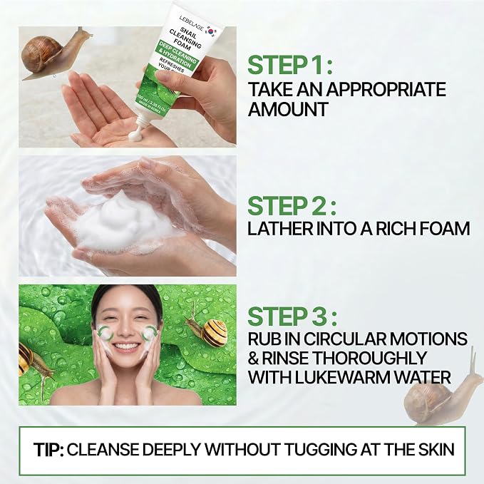 LEBELAGE Korean Snail Facial Cleanser 3.38 oz | Cleansing Foam Face Wash | Low pH Gentle Hydrating Daily Facial Cleanser Sensitive Skin | Deep Cleansing Foaming Cleanser, Pore Care-All Skin Types