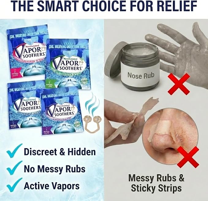 Nasal Dilators by Vapor Soothers | Scented Nose Rings for Nurses | Nose Clips for Cool & Easy Breathing | Instant Nasal Congestion Relief, Drug-Free | 4 Scent Variety Pack