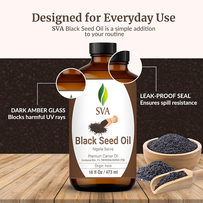 SVA Black Seed Oil - 16 Fl Oz - for Face, Skin Care, Hair Care, Scalp Massage & Body Massage