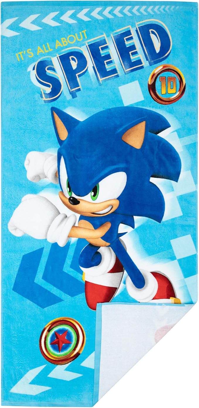 Franco Sonic The Hedgehog Recycled Polyester Beach Towel, 58 in x 28 in, Ready to Run Pattern