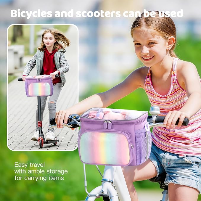 Kids Bike Basket, Front Frame Handlebar Bag for Toddler Scooter Tricycle Bicycle, Cute Small Fabric Bicycle Basket for Boys & Girls,