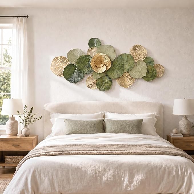 Axioglo 51" Large Wall Decor 3D Lotus Leaf Metal Wall Art for Living Room | 51" x 25" metal wall decor with layered metal texture, mounting hardware, two-way display