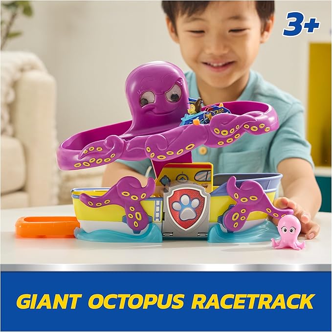 PAW Patrol Pup Squad Octopus Rescue Playset, 2.5-Inch Chase Toy Car & Baby Octopus Figure, Pretend Play Kids Toys for Boys & Girls Ages 3 and Up