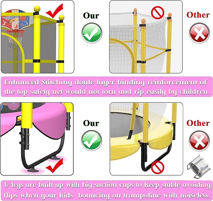 VGMiu 60" Trampoline for Kids, 5 FT Indoor & Outdoor Toddler Baby Trampoline with Basketball Hoop, Safety Enclosure, Birthday Gifts for Kids, Gifts for Boy and Girl, Age 3-8