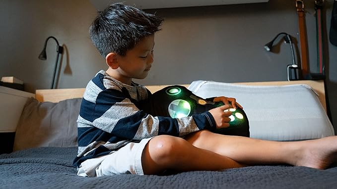 Unicorns & Robots Light Up Pillow for Kids, Plush Led Night Light for Boys and Girls, Oeko TEX Certified, Toddler’s Light Up Sleeping Toy, Video Game Console, Black