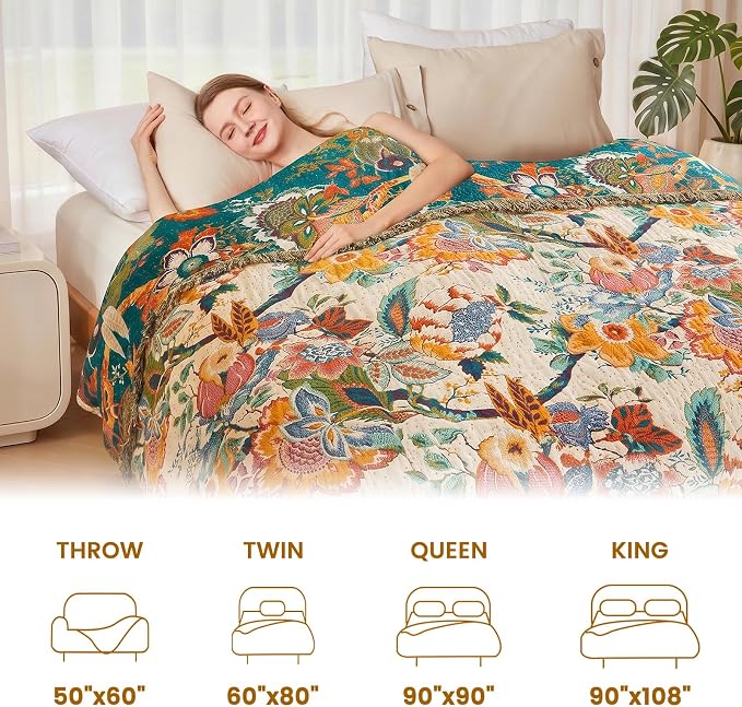 MSGKV Boho Throw Blanket 60"x80" Cotton Vine Twin Blanket for Couch Bed | Twin Cotton Throw, Muslin Blanket, Summer Breathable, Lightweight Comfort, Farmhouse Decor, Home Decorative, Machine Washable