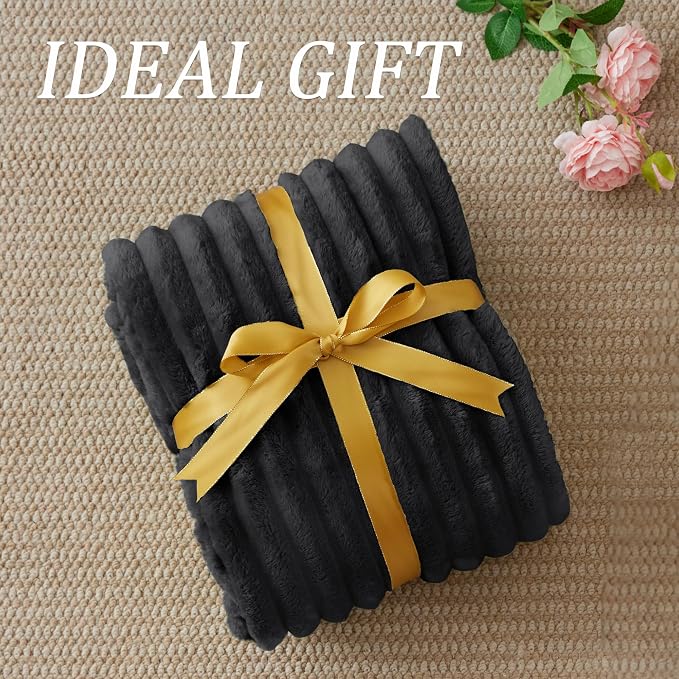 BEDELITE Ribbed Twin Blanket for Couch & Bed, Black, 60"x80" | Ultra-Soft Plush Fleece, Cozy, Warm Yet Lightweight, Ribbed Texture, Home Decor, Machine Washable, Giftable, All-Season Use